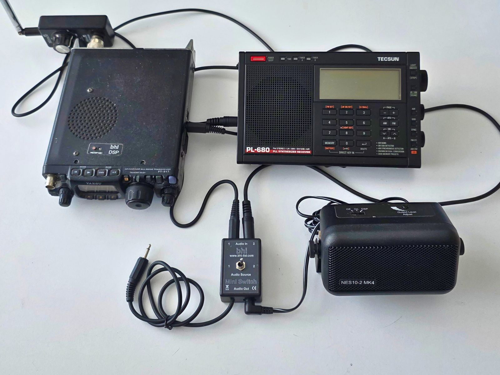 mini switch connected to a nes10-2 speaker and two radios